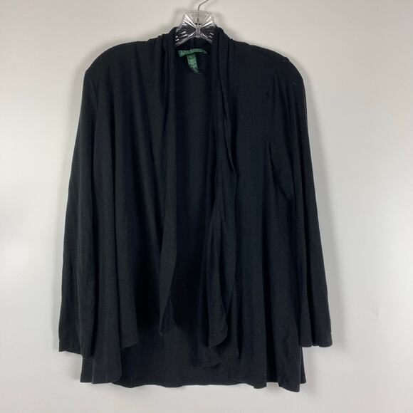 Lauren Ralph Lauren Black Waterfall Lightweight Cardigan Sweater Womens Sz Large - Picture 3 of 10